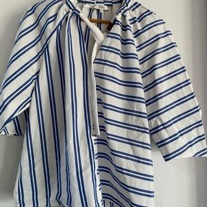 ** Tibi Navy and White Striped Blouse